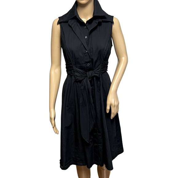 SHANI Button Down Shirt Summer Dress Sleeveless‎ Double Collar Size 6 Black - Picture 1 of 14